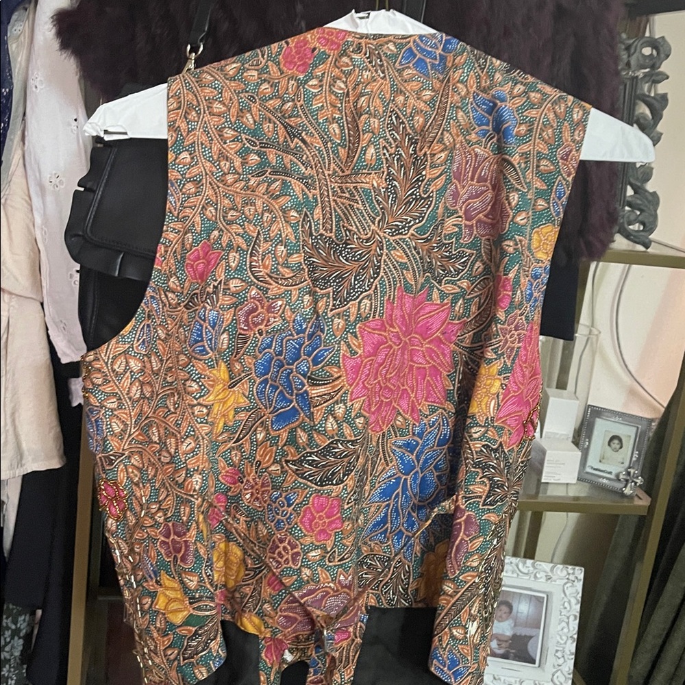Coachella Vintage Creazioni Effeci Beaded Vest Multi Colored Florals - Picture 8 of 9
